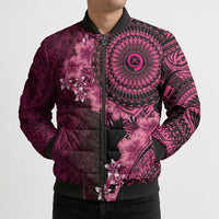 Vanuatu Bomber Puffer Jacket Hibisus Polynesian Pattern Pink - Polynesian Pride