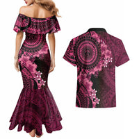 Vanuatu Couples Matching Mermaid Dress and Hawaiian Shirt Hibisus Polynesian Pattern Pink - Polynesian Pride