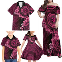 Vanuatu Family Matching Off Shoulder Maxi Dress and Hawaiian Shirt Hibisus Polynesian Pattern Pink - Polynesian Pride