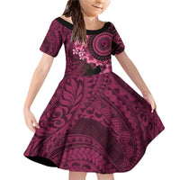 Vanuatu Family Matching Off Shoulder Short Dress and Hawaiian Shirt Hibisus Polynesian Pattern Pink - Polynesian Pride