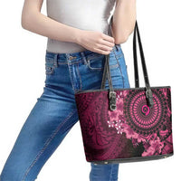 Vanuatu Leather Tote Bag Hibisus Polynesian Pattern Pink - Polynesian Pride