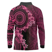 Vanuatu Long Sleeve Polo Shirt Hibisus Polynesian Pattern Pink - Polynesian Pride
