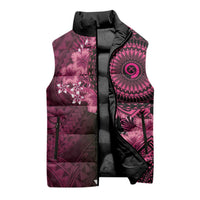 Vanuatu Sleeveless Puffer Jacket Hibisus Polynesian Pattern Pink - Polynesian Pride
