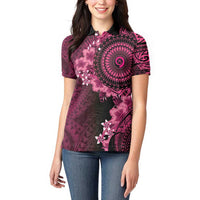 Vanuatu Women Polo Shirt Hibisus Polynesian Pattern Pink - Polynesian Pride