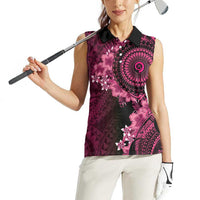 Vanuatu Women Sleeveless Polo Shirt Hibisus Polynesian Pattern Pink - Polynesian Pride