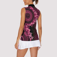 Vanuatu Women Sleeveless Polo Shirt Hibisus Polynesian Pattern Pink - Polynesian Pride