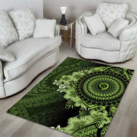 Vanuatu Area Rug Hibisus Polynesian Pattern Green - Polynesian Pride