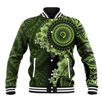 Vanuatu Baseball Jacket Hibisus Polynesian Pattern Green - Polynesian Pride