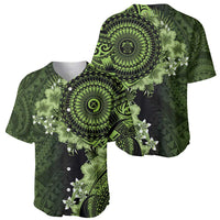 Vanuatu Baseball Jersey Hibisus Polynesian Pattern Green - Polynesian Pride
