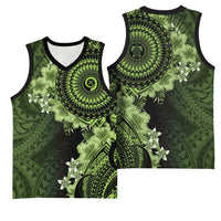 Vanuatu Basketball Jersey Hibisus Polynesian Pattern Green - Polynesian Pride