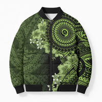 Vanuatu Bomber Puffer Jacket Hibisus Polynesian Pattern Green - Polynesian Pride