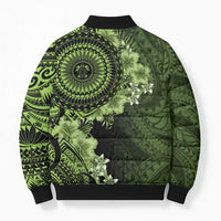 Vanuatu Bomber Puffer Jacket Hibisus Polynesian Pattern Green - Polynesian Pride