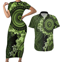 Vanuatu Couples Matching Short Sleeve Bodycon Dress and Hawaiian Shirt Hibisus Polynesian Pattern Green - Polynesian Pride