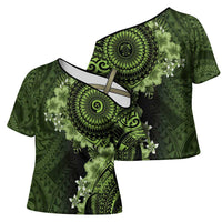Vanuatu Cross Shoulder Shirt Hibisus Polynesian Pattern Green - Polynesian Pride
