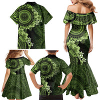 Vanuatu Family Matching Mermaid Dress and Hawaiian Shirt Hibisus Polynesian Pattern Green - Polynesian Pride