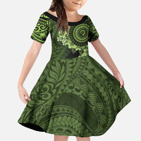Vanuatu Family Matching Off Shoulder Maxi Dress and Hawaiian Shirt Hibisus Polynesian Pattern Green - Polynesian Pride