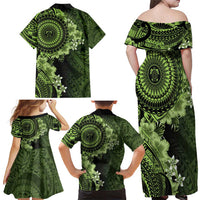 Vanuatu Family Matching Off Shoulder Maxi Dress and Hawaiian Shirt Hibisus Polynesian Pattern Green - Polynesian Pride