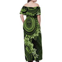 Vanuatu Family Matching Off Shoulder Maxi Dress and Hawaiian Shirt Hibisus Polynesian Pattern Green - Polynesian Pride