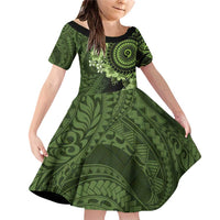 Vanuatu Family Matching Off Shoulder Short Dress and Hawaiian Shirt Hibisus Polynesian Pattern Green - Polynesian Pride