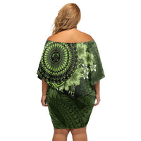 Vanuatu Family Matching Off Shoulder Short Dress and Hawaiian Shirt Hibisus Polynesian Pattern Green - Polynesian Pride