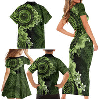 Vanuatu Family Matching Short Sleeve Bodycon Dress and Hawaiian Shirt Hibisus Polynesian Pattern Green - Polynesian Pride
