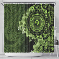Vanuatu Shower Curtain Hibisus Polynesian Pattern Green - Polynesian Pride