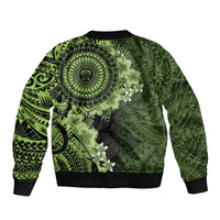 Vanuatu Sleeve Zip Bomber Jacket Hibisus Polynesian Pattern Green - Polynesian Pride