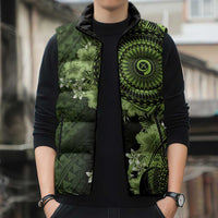 Vanuatu Sleeveless Puffer Jacket Hibisus Polynesian Pattern Green - Polynesian Pride