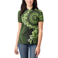 Vanuatu Women Polo Shirt Hibisus Polynesian Pattern Green - Polynesian Pride