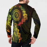 Vanuatu Button Sweatshirt Hibisus Polynesian Pattern Reggae - Polynesian Pride