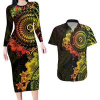 Vanuatu Couples Matching Long Sleeve Bodycon Dress and Hawaiian Shirt Hibisus Polynesian Pattern Reggae - Polynesian Pride
