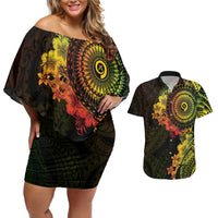 Vanuatu Couples Matching Off Shoulder Short Dress and Hawaiian Shirt Hibisus Polynesian Pattern Reggae - Polynesian Pride