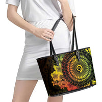Vanuatu Leather Tote Bag Hibisus Polynesian Pattern Reggae - Polynesian Pride