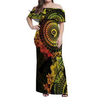 Vanuatu Off Shoulder Maxi Dress Hibisus Polynesian Pattern Reggae - Polynesian Pride