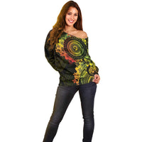 Vanuatu Off Shoulder Sweater Hibisus Polynesian Pattern Reggae - Polynesian Pride
