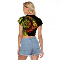 Vanuatu Raglan Cropped T Shirt Hibisus Polynesian Pattern Reggae LT14 - Polynesian Pride