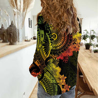 Vanuatu Women Casual Shirt Hibisus Polynesian Pattern Reggae - Polynesian Pride