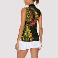 Vanuatu Women Sleeveless Polo Shirt Hibisus Polynesian Pattern Reggae - Polynesian Pride