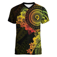 Vanuatu Women V-Neck T-Shirt Hibisus Polynesian Pattern Reggae LT14 Female Reggae - Polynesian Pride