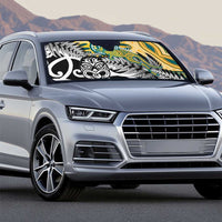 New Zealand Australia Rugby Auto Sun Shade Wallabies Aboriginal All Black Maori Tiki Together - Polynesian Pride