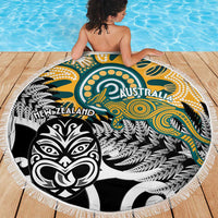 New Zealand Australia Rugby Beach Blanket Wallabies Aboriginal All Black Maori Tiki Together - Polynesian Pride