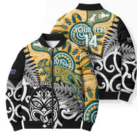 New Zealand Australia Rugby Custom Bomber Puffer Jacket Wallabies Aboriginal All Black Maori Tiki Together - Polynesian Pride