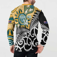 New Zealand Australia Rugby Custom Button Sweatshirt Wallabies Aboriginal All Black Maori Tiki Together - Polynesian Pride