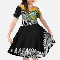New Zealand Australia Rugby Custom Family Matching Off The Shoulder Long Sleeve Dress and Hawaiian Shirt Wallabies Aboriginal All Black Maori Tiki Together - Polynesian Pride