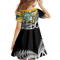 New Zealand Australia Rugby Custom Family Matching Off The Shoulder Long Sleeve Dress and Hawaiian Shirt Wallabies Aboriginal All Black Maori Tiki Together - Polynesian Pride