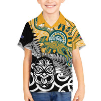 New Zealand Australia Rugby Custom Family Matching Tank Maxi Dress and Hawaiian Shirt Wallabies Aboriginal All Black Maori Tiki Together - Polynesian Pride