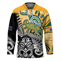New Zealand Australia Rugby Custom Hockey Jersey Wallabies Aboriginal All Black Maori Tiki Together - Polynesian Pride