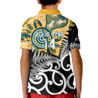New Zealand Australia Rugby Custom Kid Polo Shirt Wallabies Aboriginal All Black Maori Tiki Together - Polynesian Pride