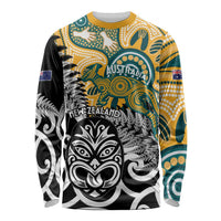 New Zealand Australia Rugby Custom Long Sleeve Shirt Wallabies Aboriginal All Black Maori Tiki Together - Polynesian Pride