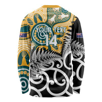 New Zealand Australia Rugby Custom Long Sleeve Shirt Wallabies Aboriginal All Black Maori Tiki Together - Polynesian Pride